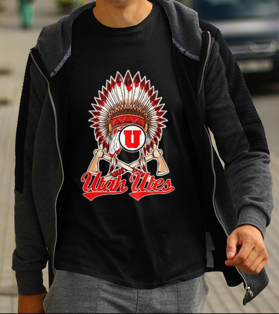 Utah Utes Headdress And Tomahawks Logo With Red And White U T-Shirt