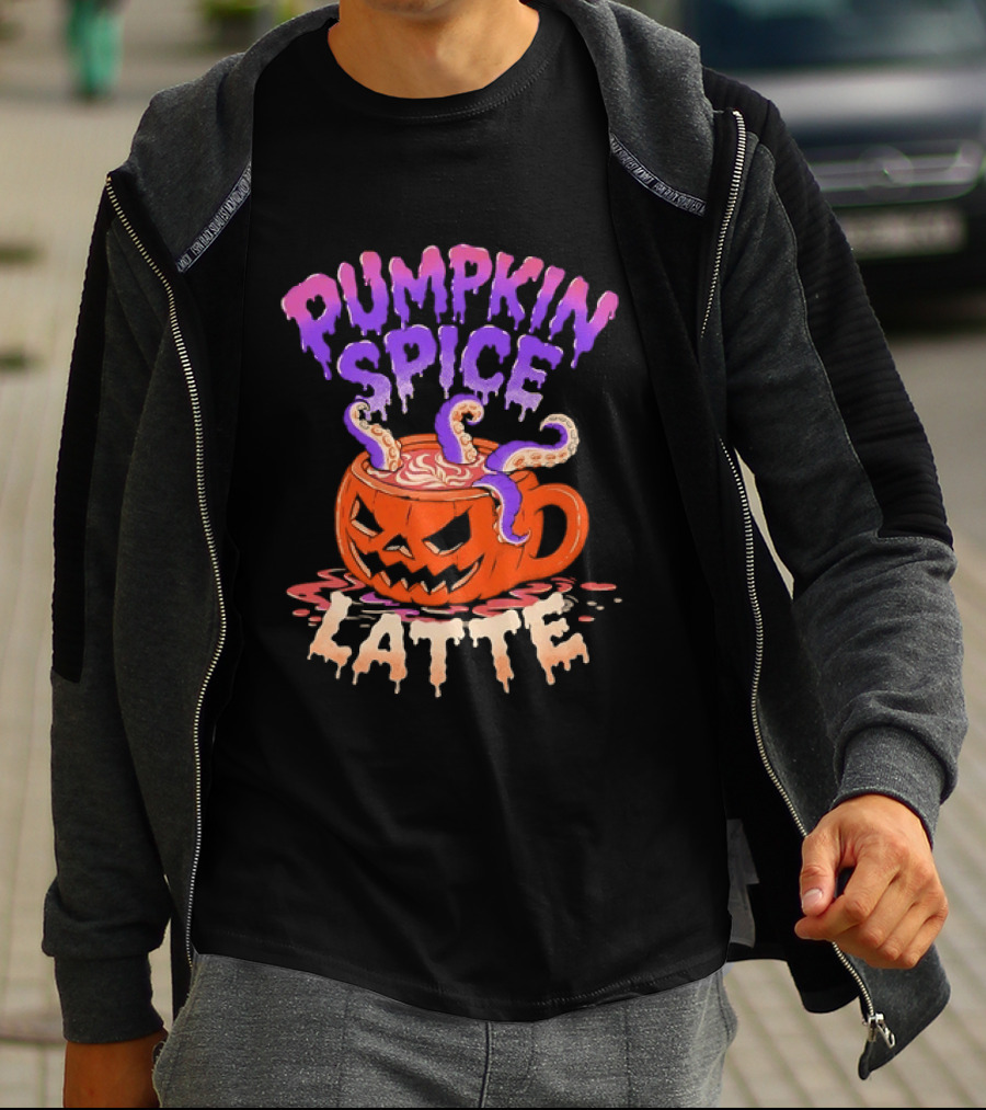 Pumpkin Spice Latte Tentacles Halloween Jack O' Lantern T-Shirt