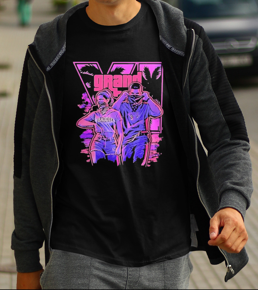 Grand Baddie Couple Neon Vibes Streetwear T-Shirt