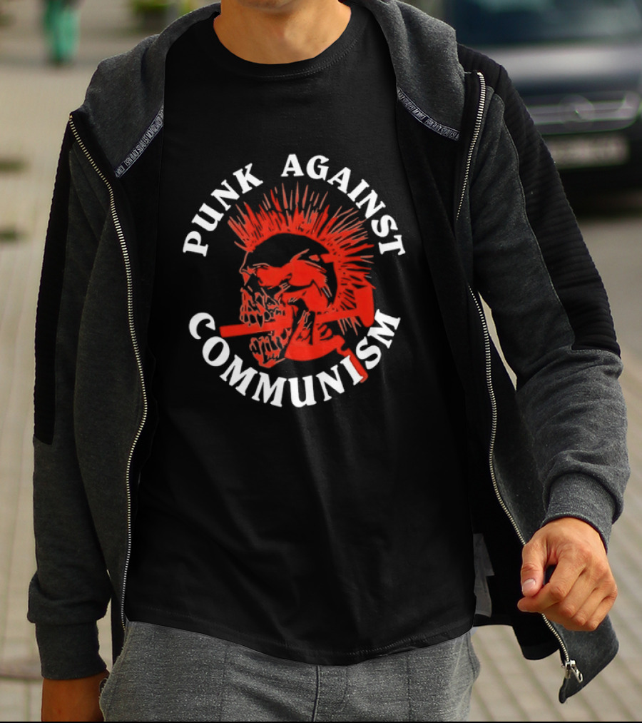 Punk Against Communism Skull Mohawk Anti Communism T-Shirt
