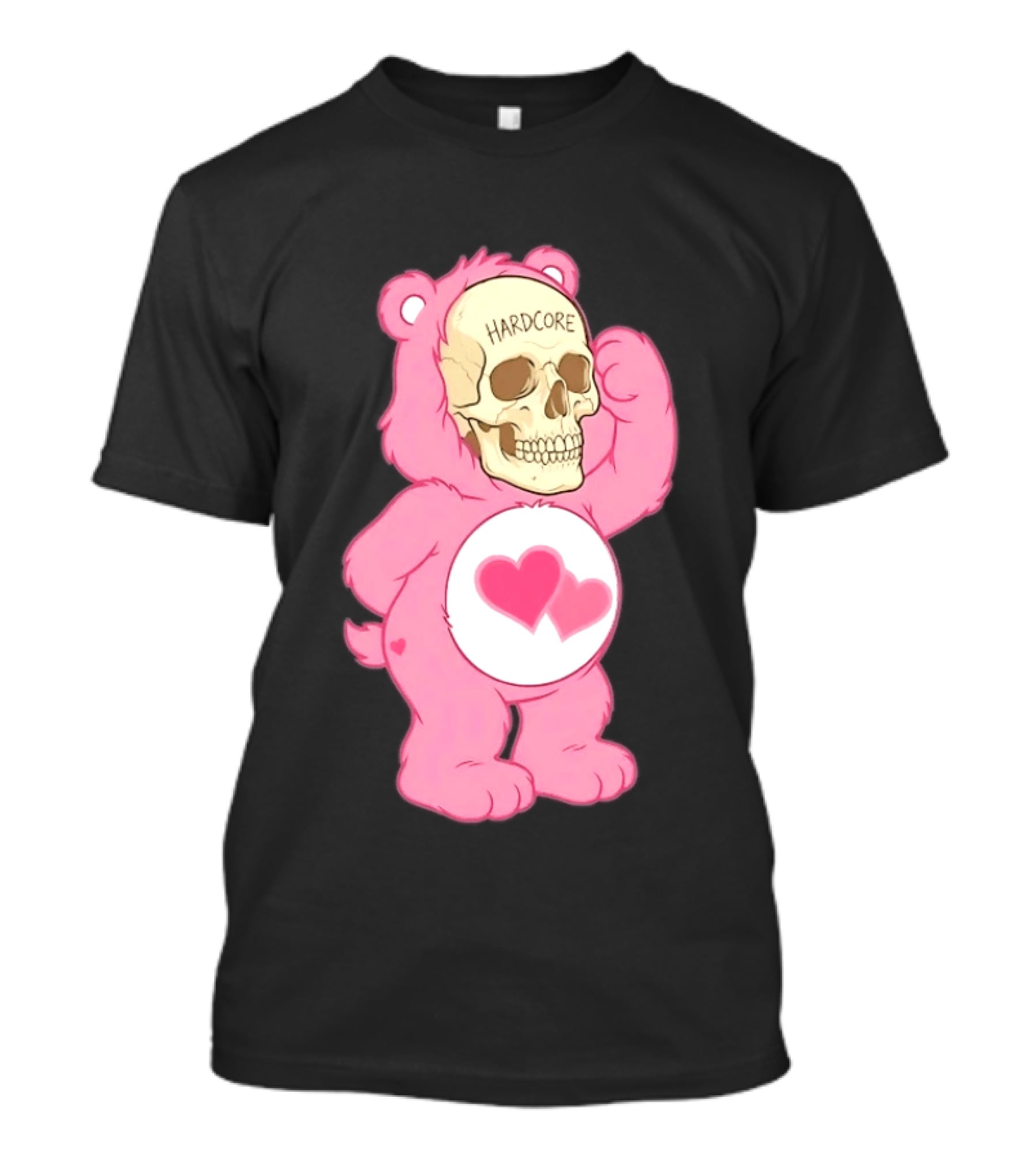Hardcore Pink Bear Skull Goth Aesthetic With Hearts T-Shirt