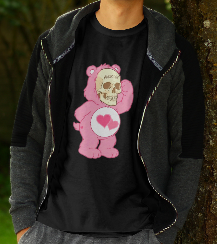 Hardcore Pink Bear Skull Goth Aesthetic With Hearts T-Shirt