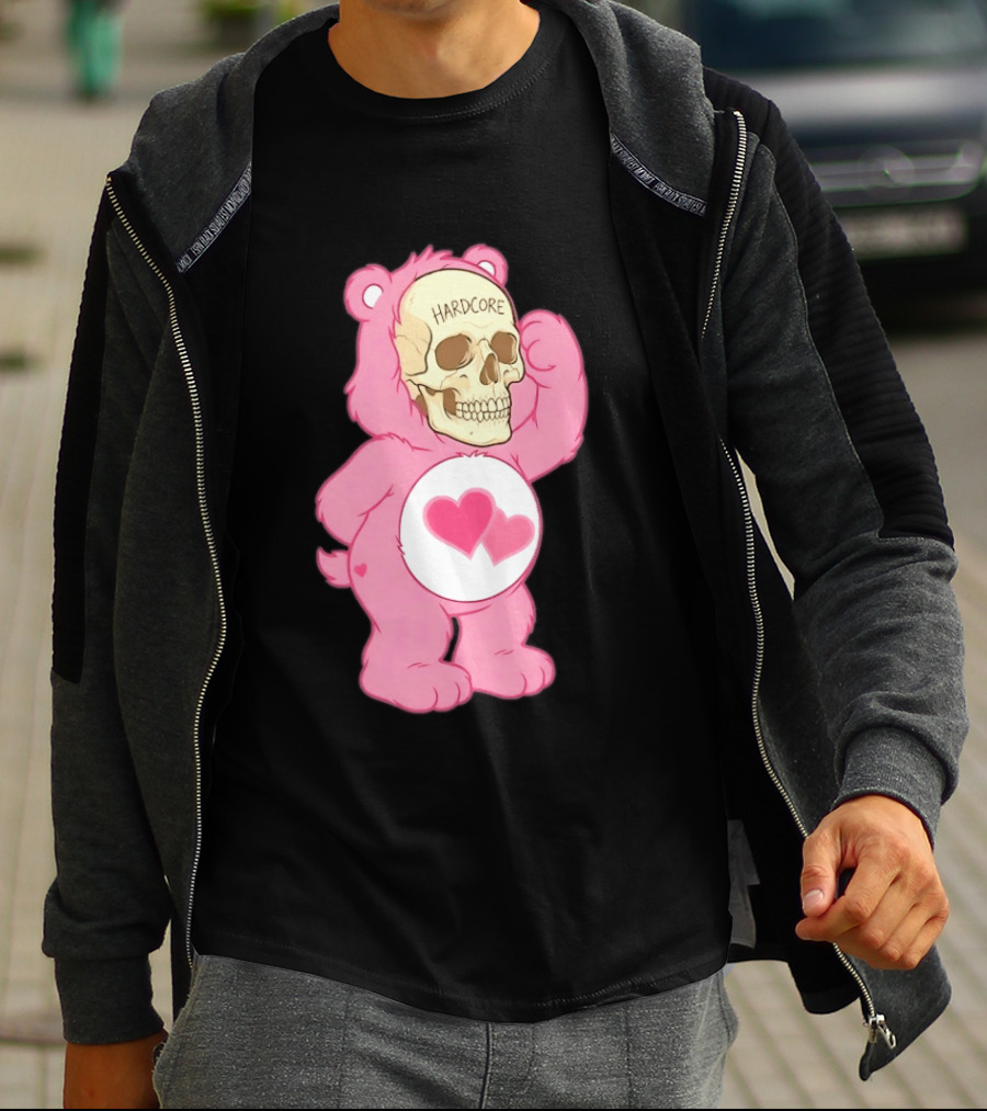 Hardcore Pink Bear Skull Goth Aesthetic With Hearts T-Shirt