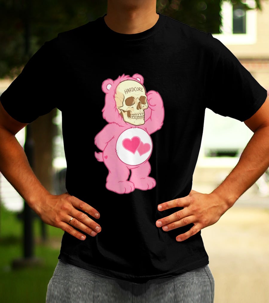 Hardcore Pink Bear Skull Goth Aesthetic With Hearts T-Shirt