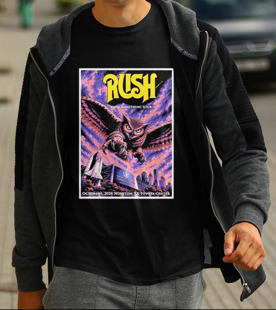 Rush Fifty Something Tour October 1 2026 Houston TX Toyota Center Owl T-Shirt