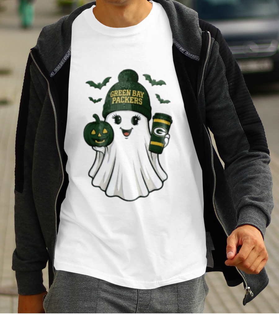Green Bay Packers Ghost Beanie With Pumpkin And Tumbler T-Shirt