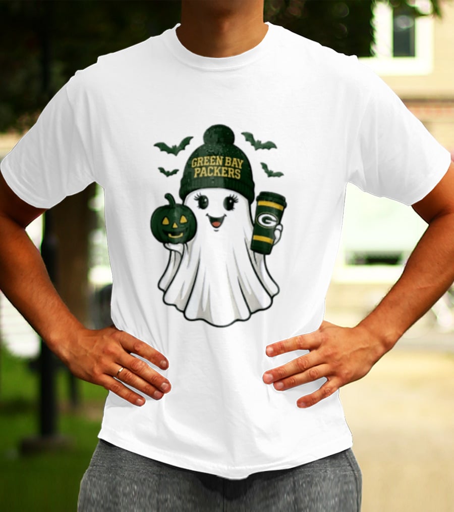 Green Bay Packers Ghost Beanie With Pumpkin And Tumbler T-Shirt