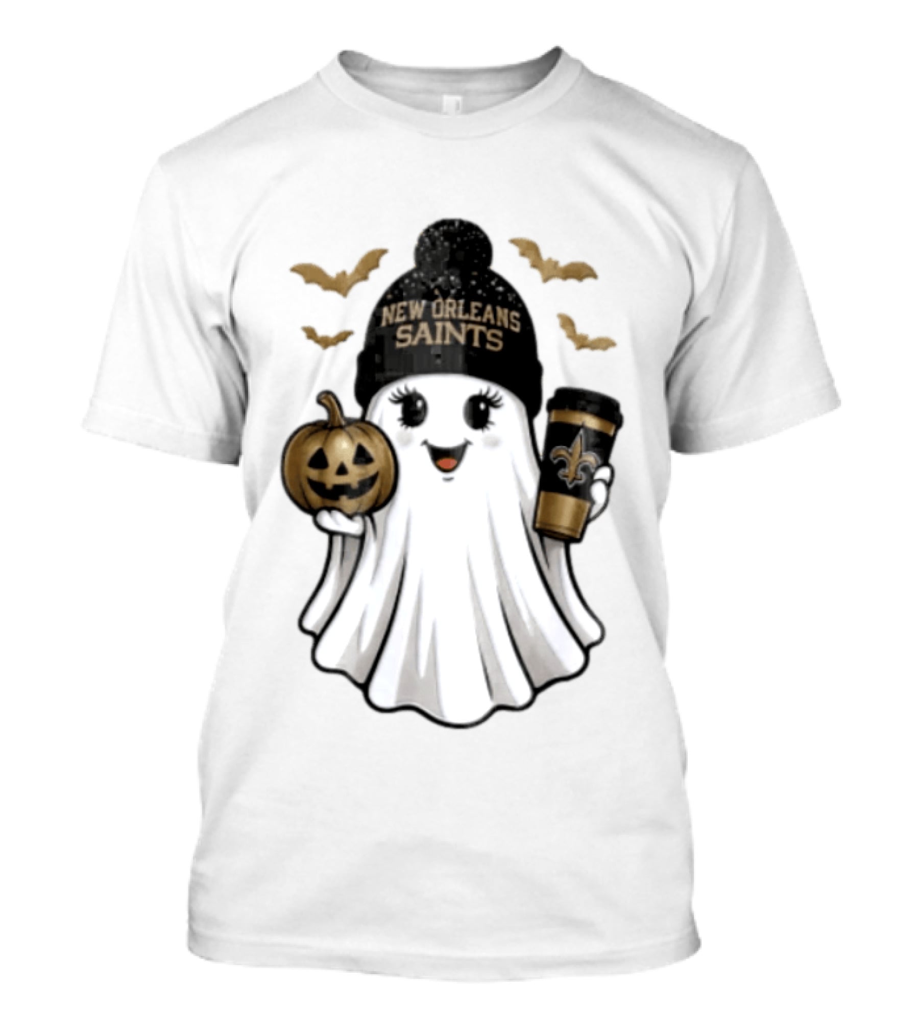 New Orleans Saints Ghost Beanie Pumpkin Coffee Halloween T-Shirt