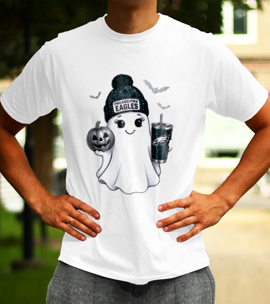 Philadelphia Eagles Beanie Ghost With Pumpkin And Bats T-Shirt