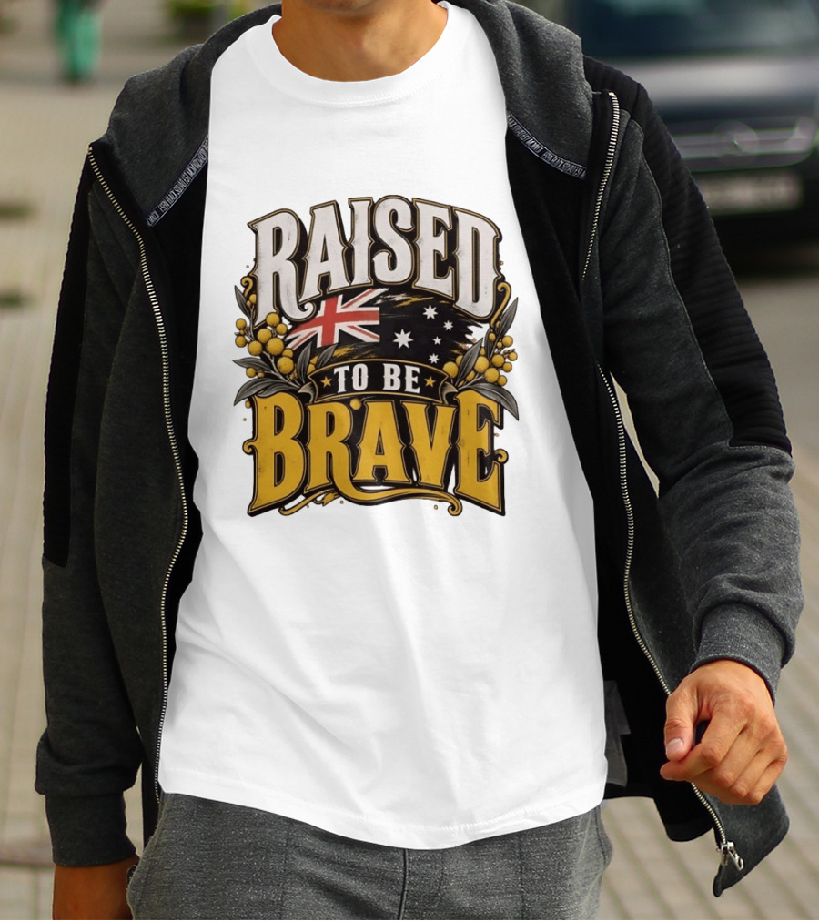 Raised To Be Brave Australian Flag With National Pride And Floral T-Shirt