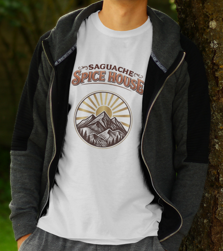 Saguache Spice House Mountain Sunburst Design Colorado T-Shirt