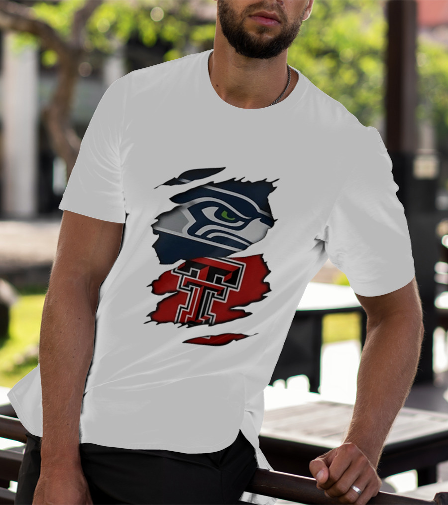 Seattle Seahawks Texas Tech Red Raiders Ripped T-Shirt