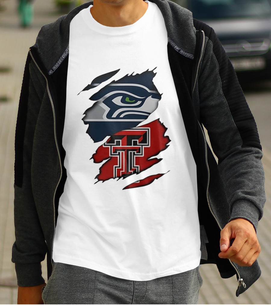 Seattle Seahawks Texas Tech Red Raiders Ripped T-Shirt
