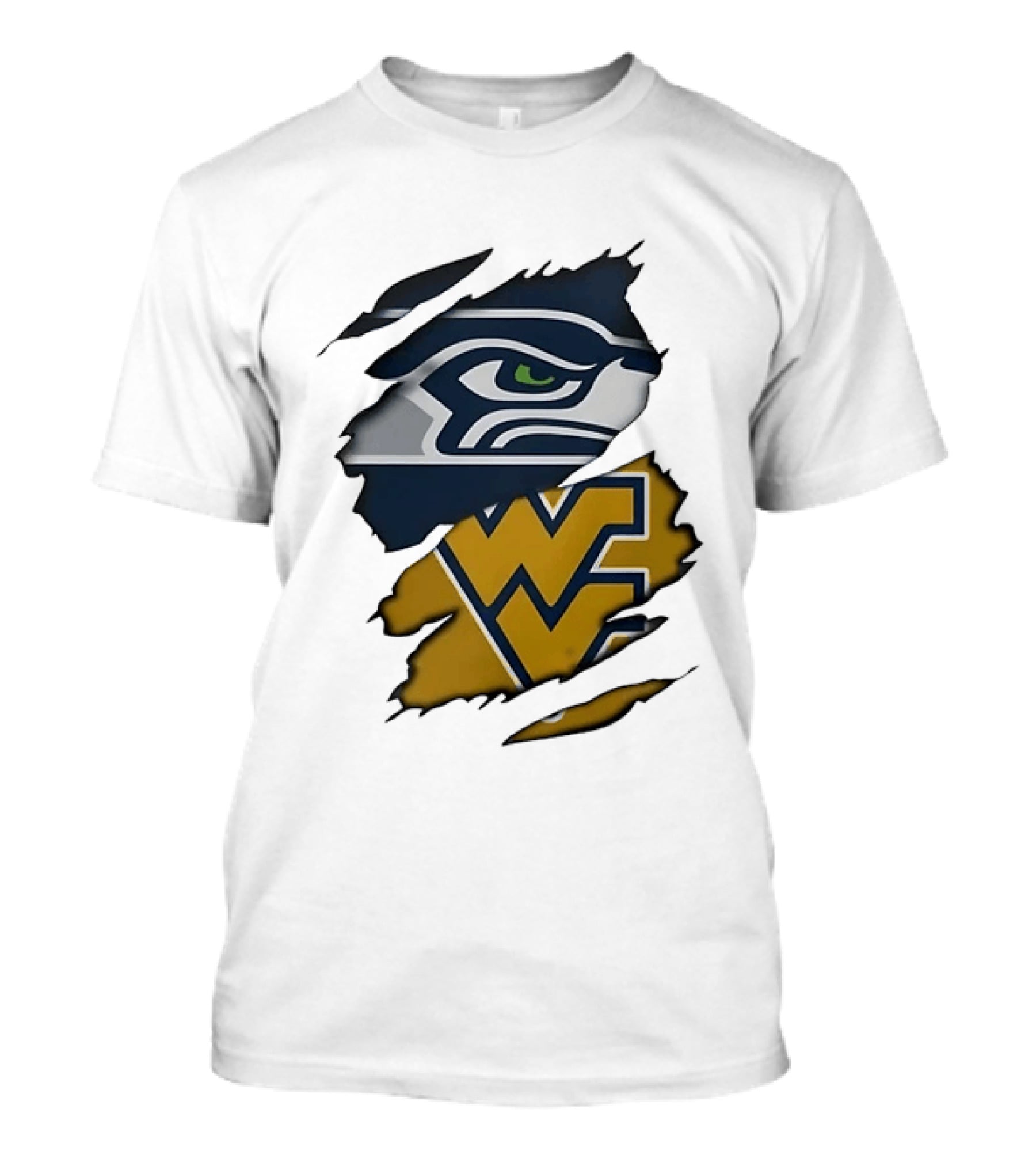 Seattle Seahawks West Virginia Mountaineers Ripped Image Combination T-Shirt