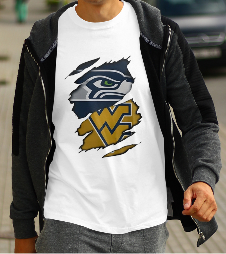 Seattle Seahawks West Virginia Mountaineers Ripped Image Combination T-Shirt