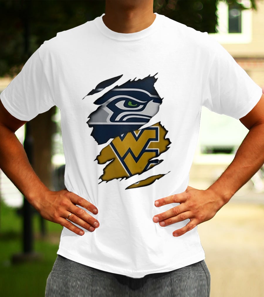 Seattle Seahawks West Virginia Mountaineers Ripped Image Combination T-Shirt
