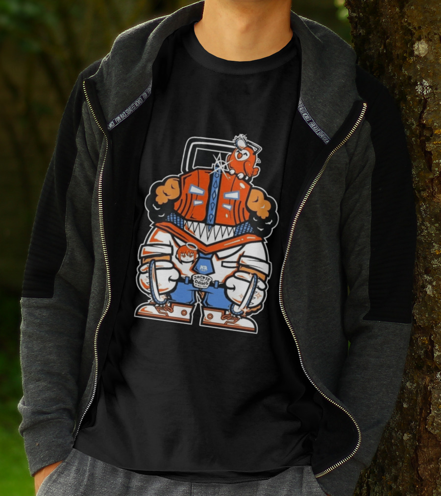 Jackie The Dawg Mau Mau Chainsaw Robot Cartoon Character With Bird T-Shirt