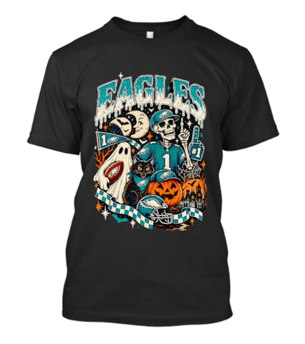 Eagles Jalen Hurts Halloween Skeleton Ghost Black Cat Pumpkin T-Shirt