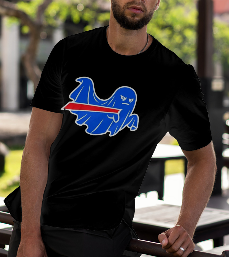Buffalo Bills Ghost Mascot Emblem With Red T-Shirt