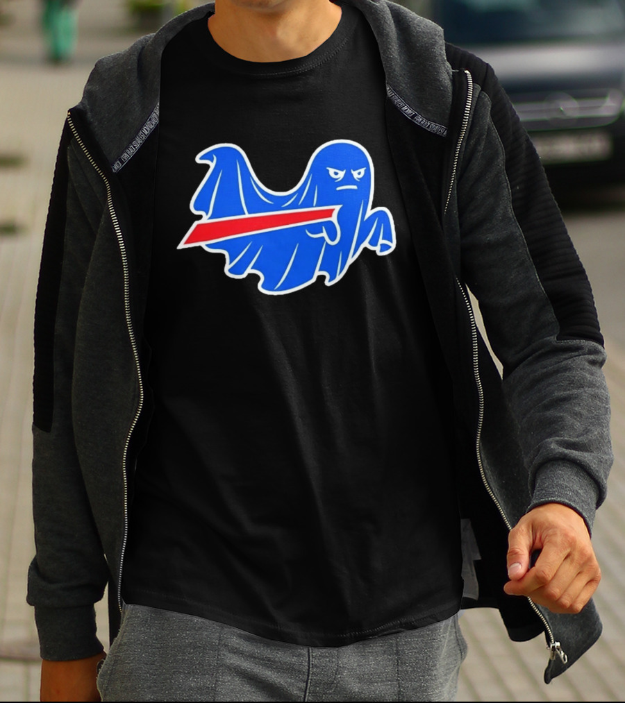 Buffalo Bills Ghost Mascot Emblem With Red T-Shirt