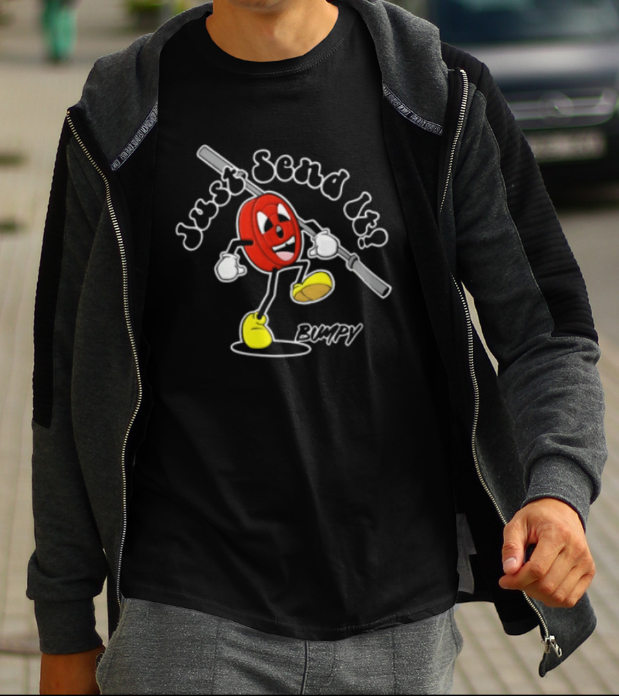 Just Send It Cartoon Weight Plate Lifting PUMPY T-Shirt