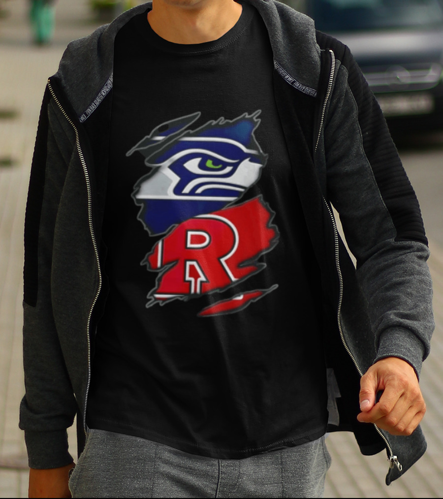 Seattle Seahawks Ripped Fabric Reveal With Rutgers Scarlet Knights T-Shirt