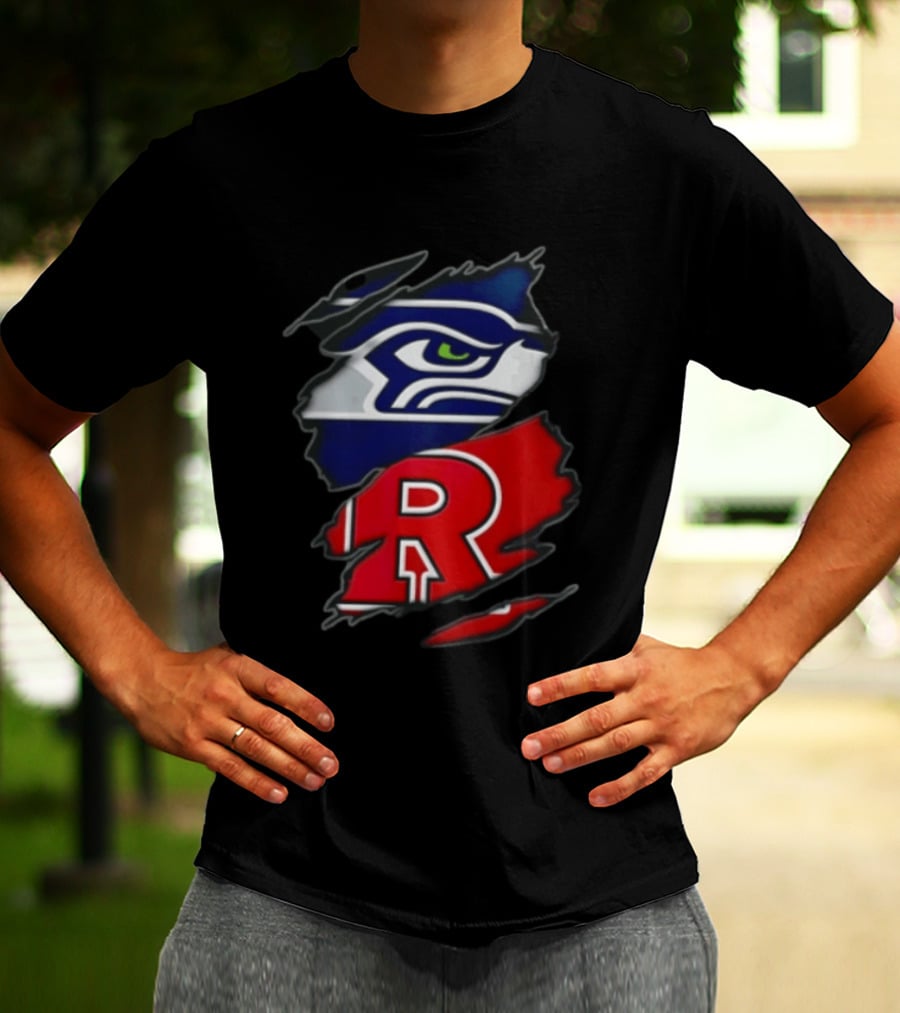 Seattle Seahawks Ripped Fabric Reveal With Rutgers Scarlet Knights T-Shirt