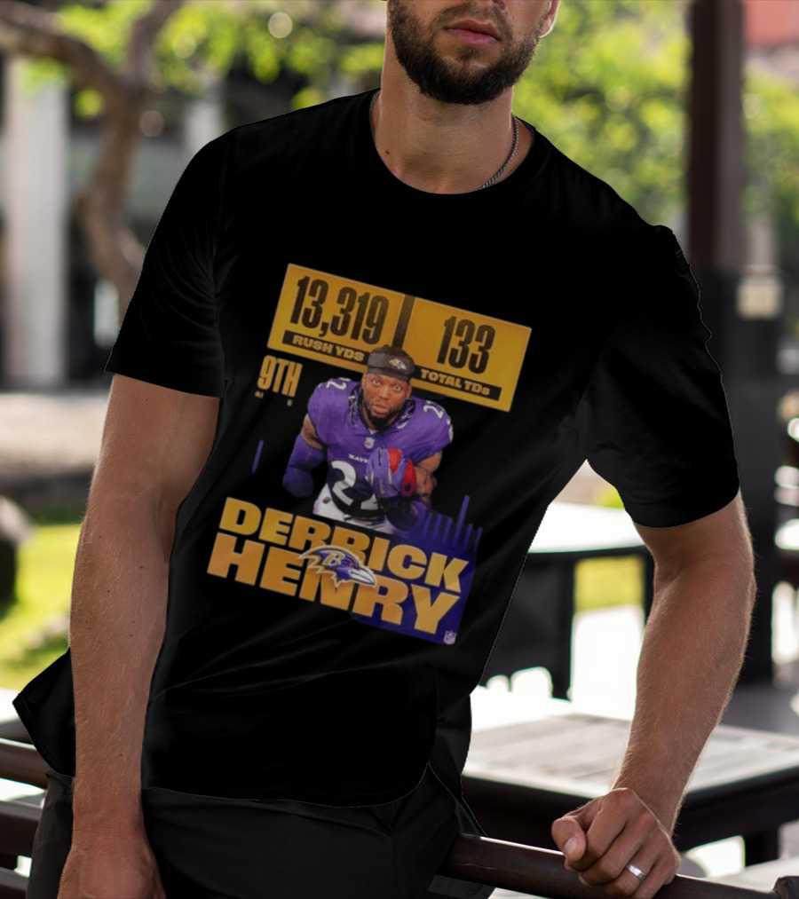 Derrick Henry Baltimore Ravens 13319 Rush Yards 133 Touchdowns 9th Ranked T-Shirt