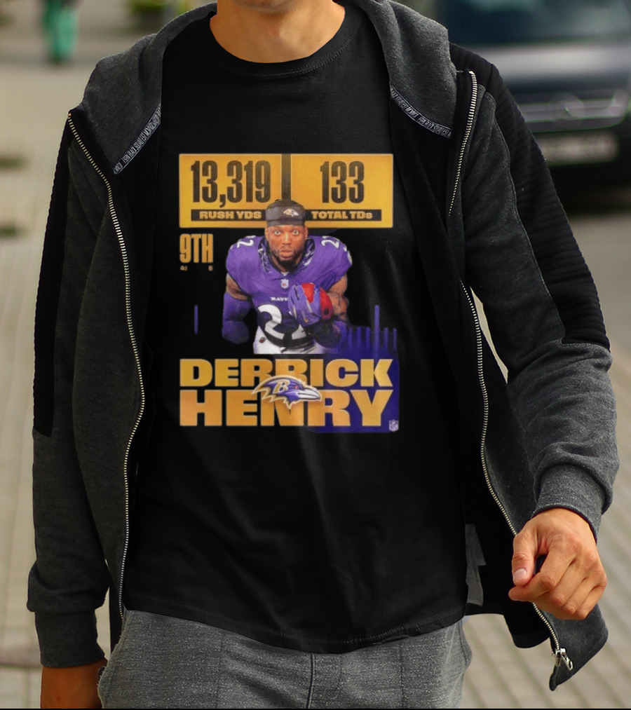 Derrick Henry Baltimore Ravens 13319 Rush Yards 133 Touchdowns 9th Ranked T-Shirt