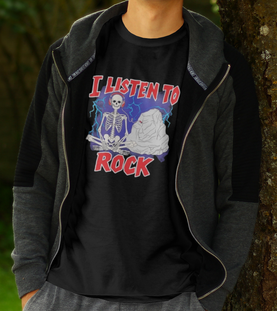 I Listen To Rock Skeleton Headphones Music T-Shirt
