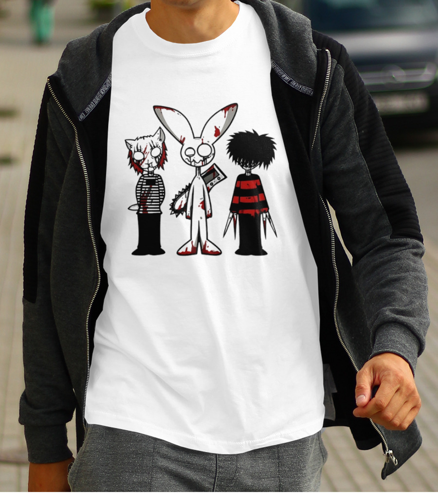 Bloody Max And Friends Horror Icons With Chainsaw And Knives T-Shirt