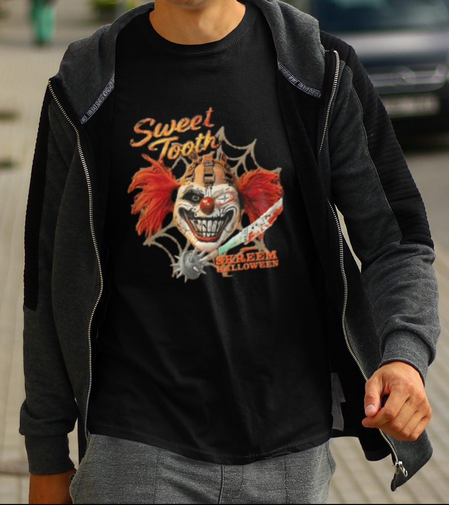 Sweet Tooth Skreem Halloween Evil Clown Mask Red Hair T-Shirt