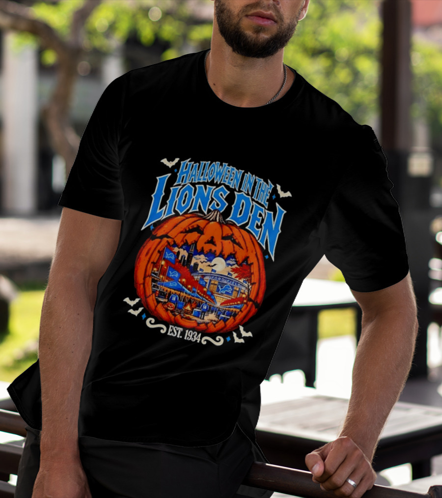 Halloween In The Lions Den Ford Field Detroit Lions Est 1934 T-Shirt