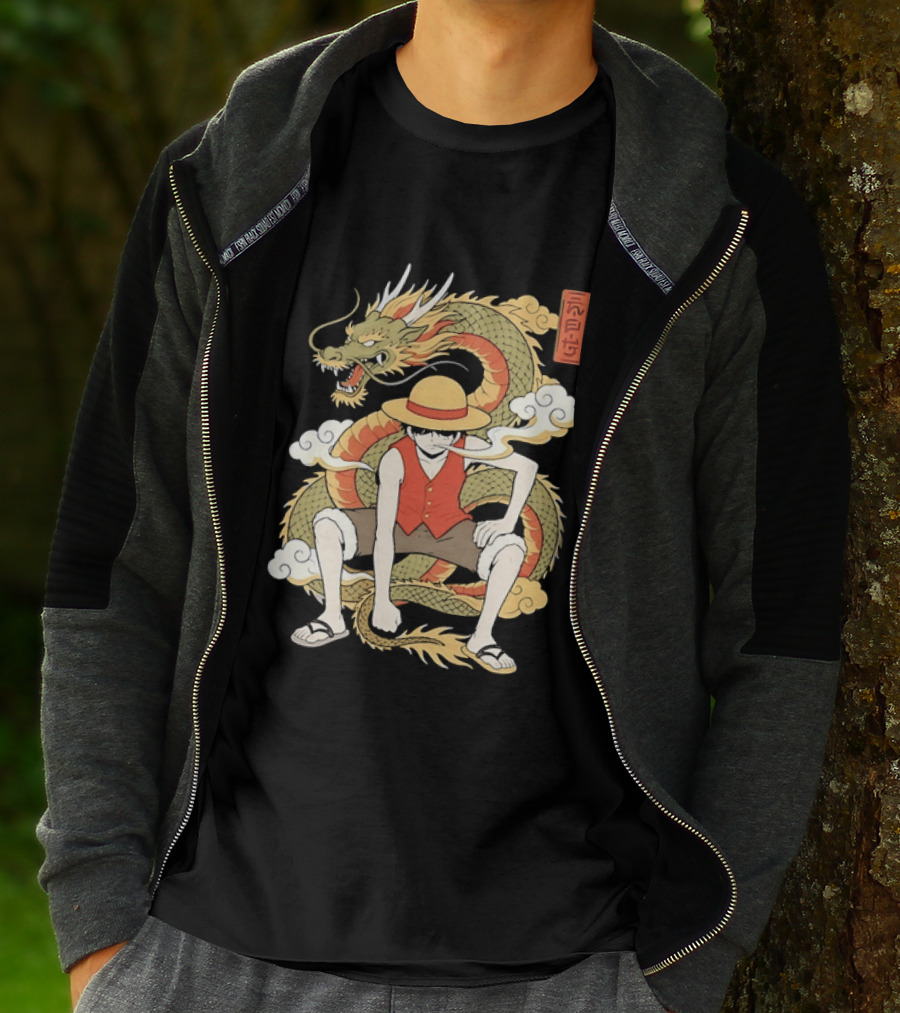 Monkey D Luffy With Dragon And Kanji One Piece Anime T-Shirt