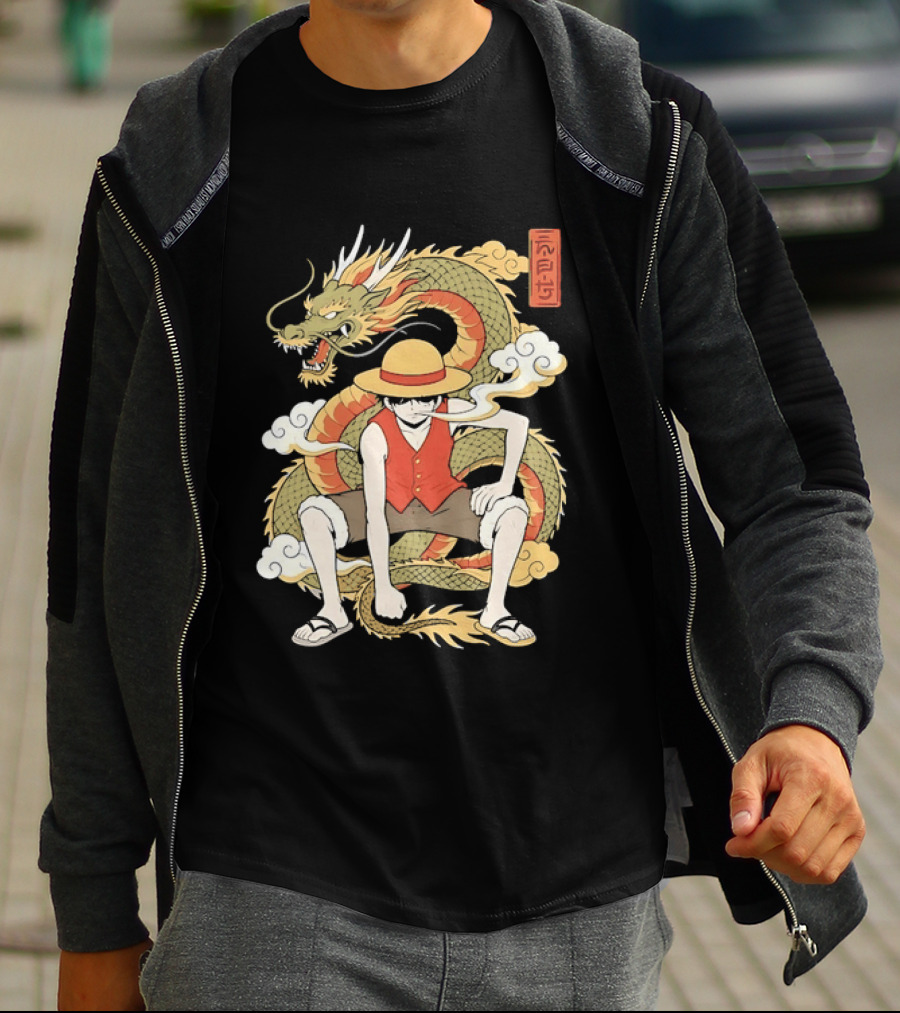 Monkey D Luffy With Dragon And Kanji One Piece Anime T-Shirt