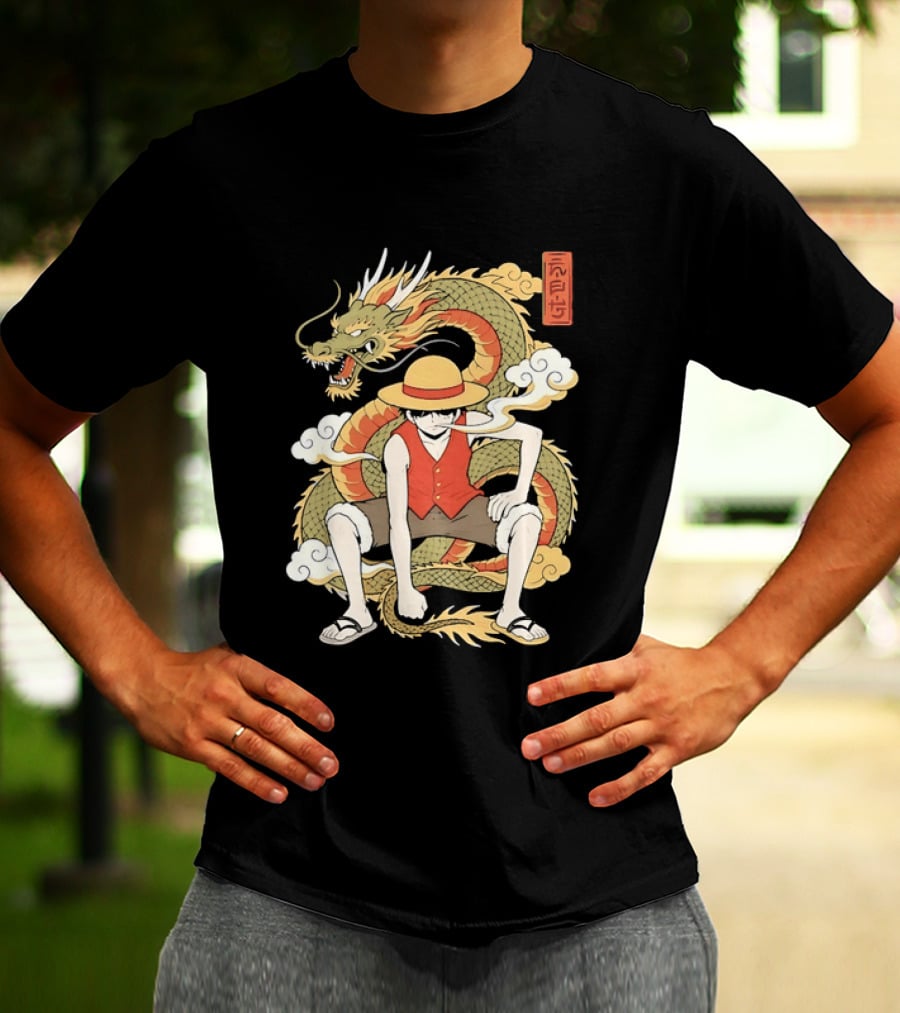 Monkey D Luffy With Dragon And Kanji One Piece Anime T-Shirt