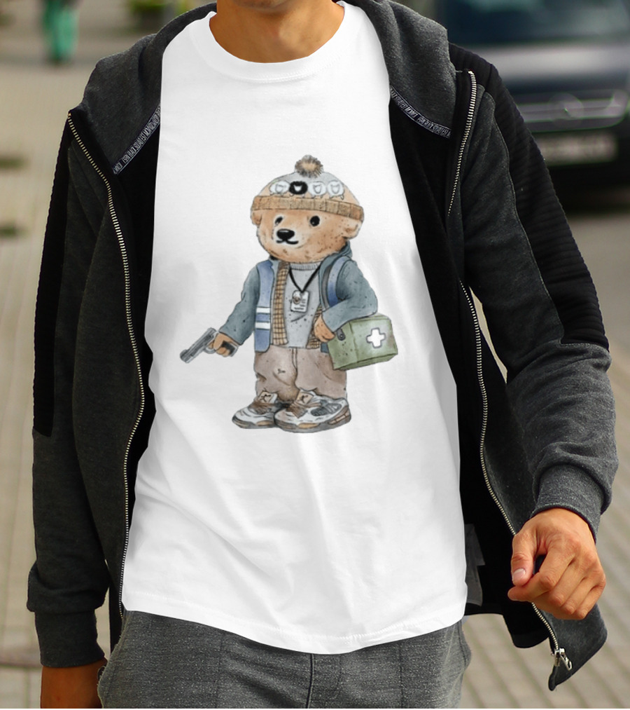 Bryan Bear Toy With Gun And First Aid Kit Beanie T-Shirt