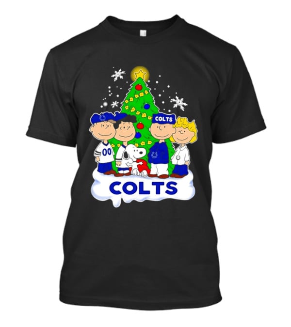 Peanuts Characters Indianapolis Colts Christmas Tree Snoopy Woodstock Snowflakes T-Shirt