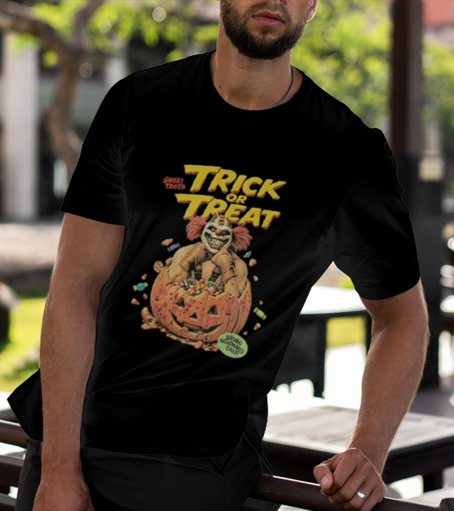 Twisted Metal Sweet Tooth Trick Or Treat Serving Nightmares Daily Pumpkin Candy T-Shirt