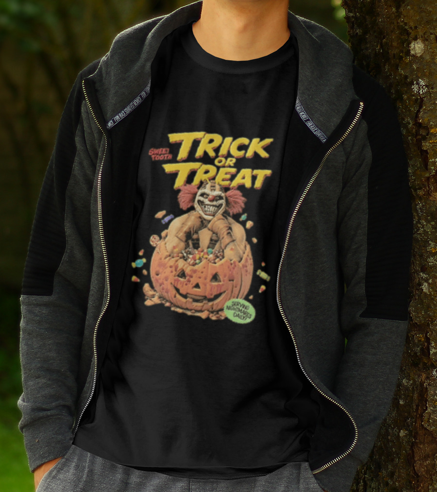 Twisted Metal Sweet Tooth Trick Or Treat Serving Nightmares Daily Pumpkin Candy T-Shirt