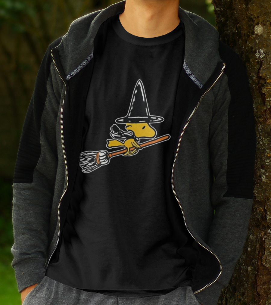 Woodstock Peanuts Halloween Witch Flying On Broomstick T-Shirt