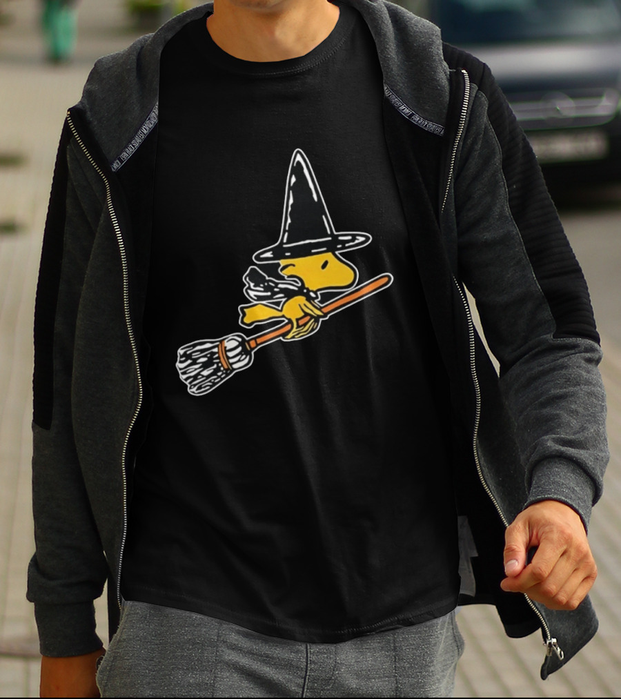 Woodstock Peanuts Halloween Witch Flying On Broomstick T-Shirt