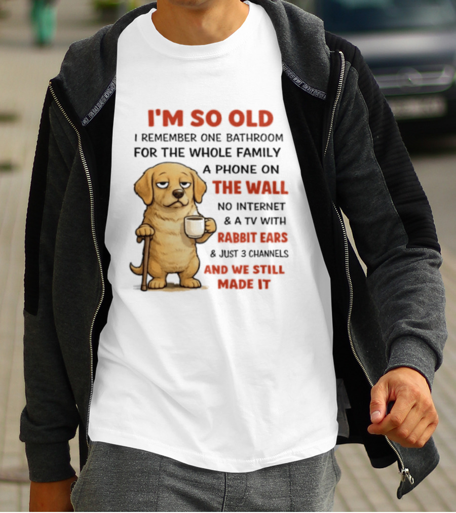I'm So Old Golden Retriever One Bathroom Phone On The Wall Rabbit Ears TV T-Shirt