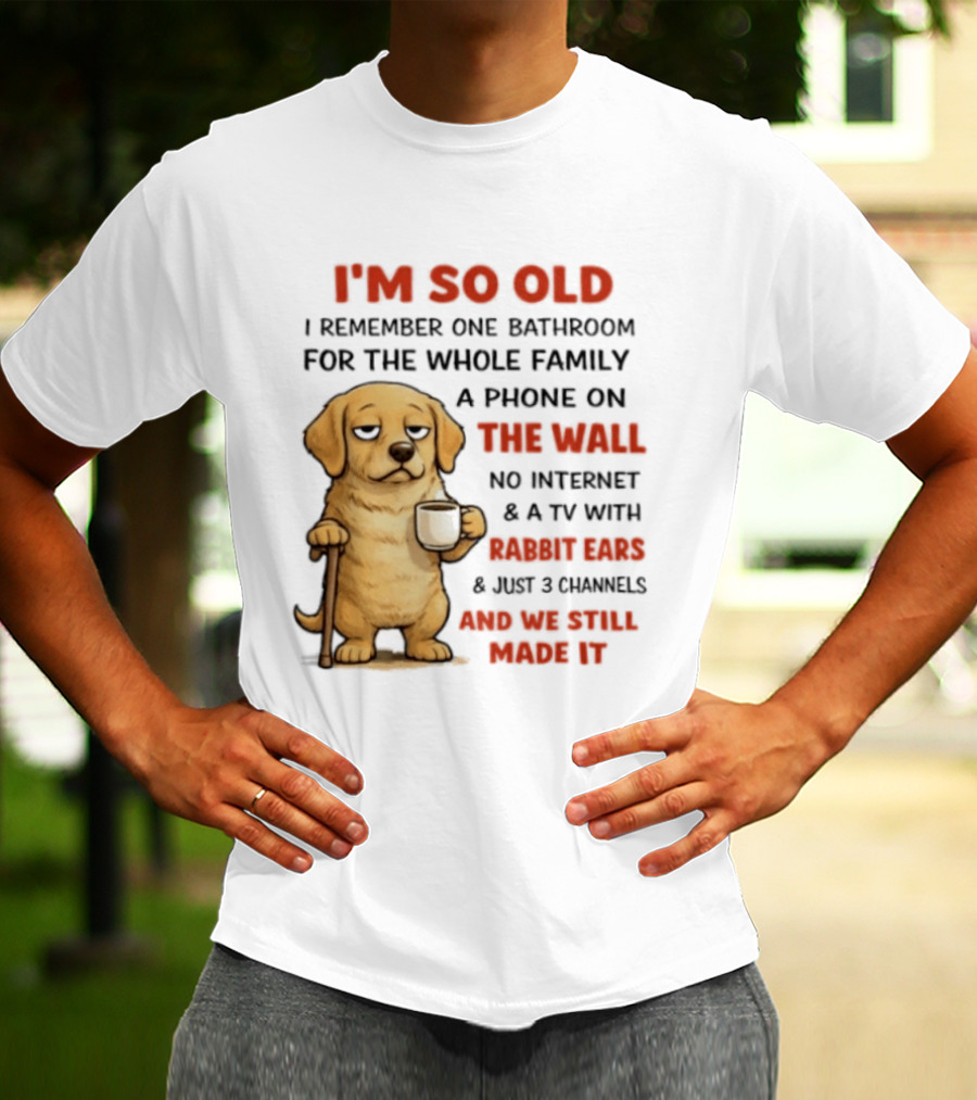 I'm So Old Golden Retriever One Bathroom Phone On The Wall Rabbit Ears TV T-Shirt