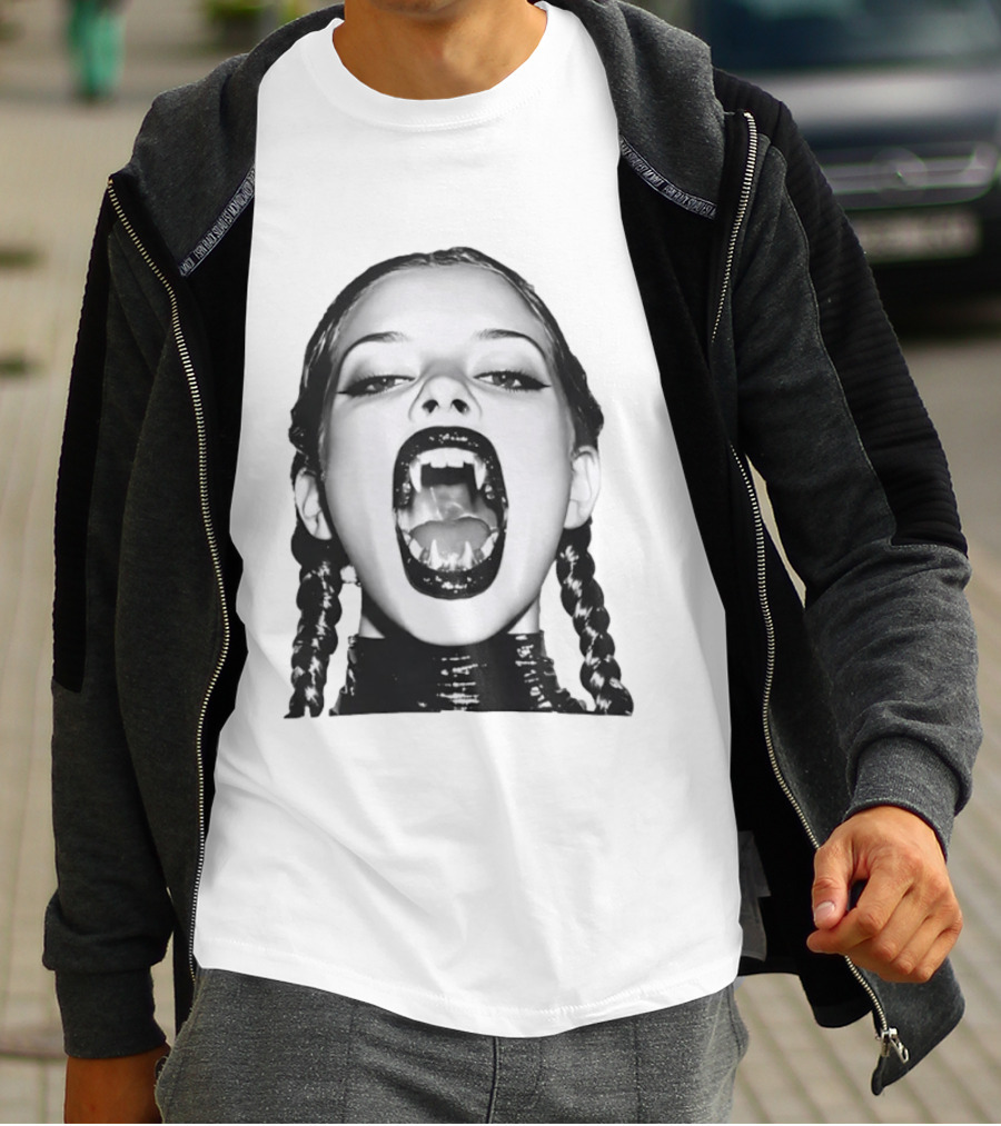 Gothic Vampire Fangs Black And White Horror Aesthetic T-Shirt