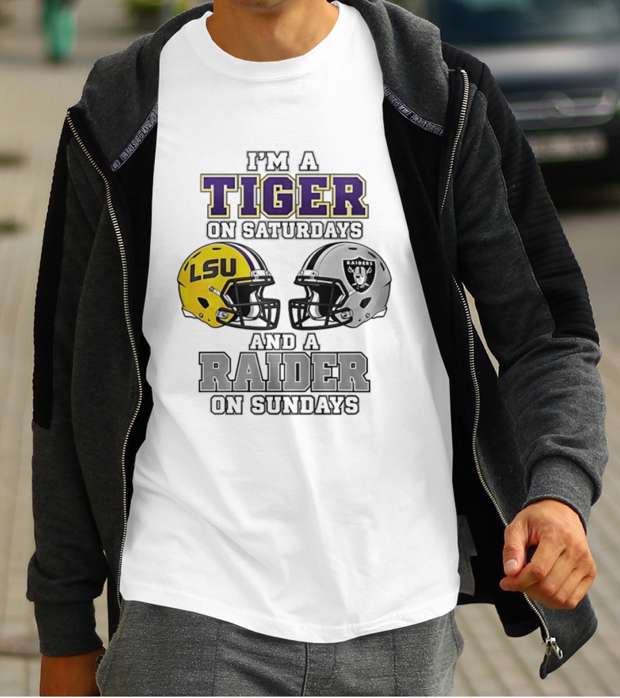 LSU Tiger On Saturdays Raider On Sundays Football Fan Helmets T-Shirt