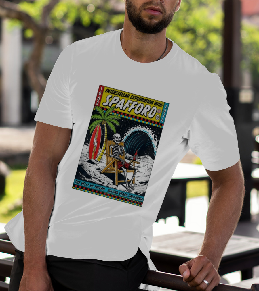 Interstellar Exploration With Spafford Skeleton Surfing At The Belly Up Tavern Solana Beach California October 2 2026 T-Shirt