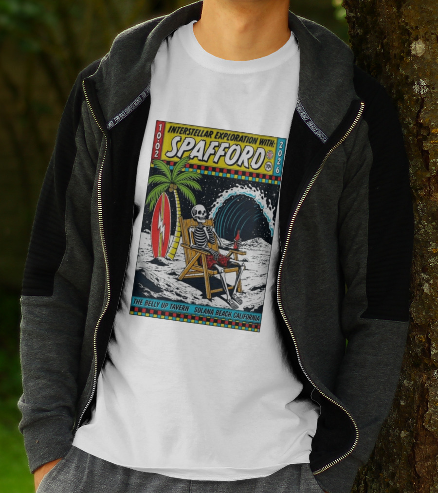 Interstellar Exploration With Spafford Skeleton Surfing At The Belly Up Tavern Solana Beach California October 2 2026 T-Shirt
