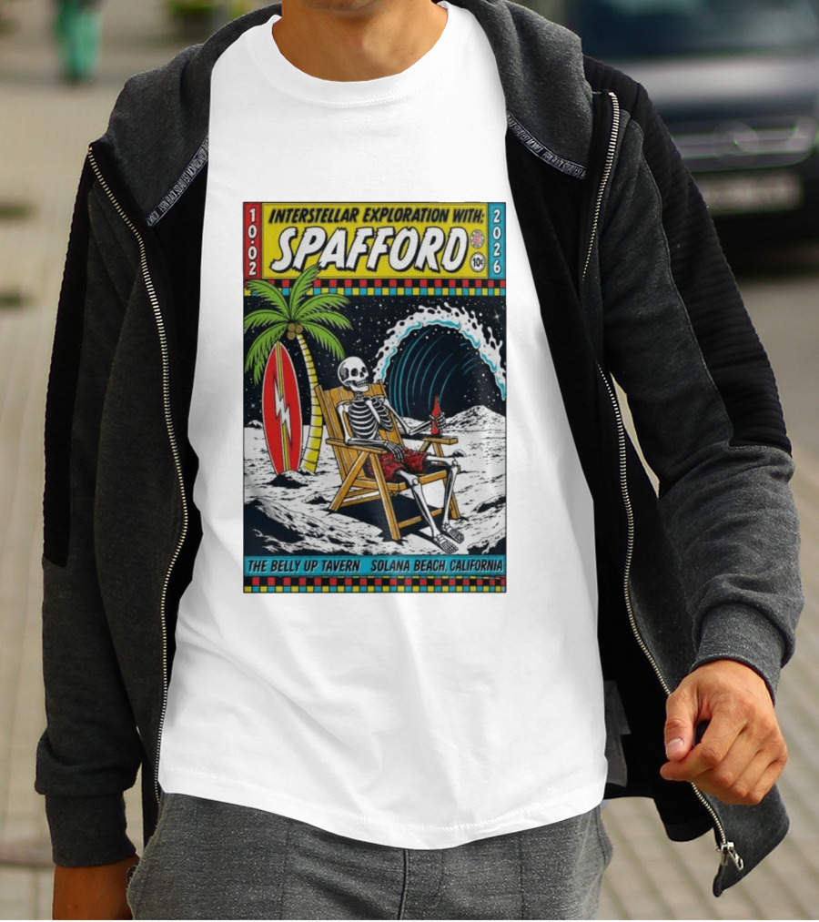 Interstellar Exploration With Spafford Skeleton Surfing At The Belly Up Tavern Solana Beach California October 2 2026 T-Shirt