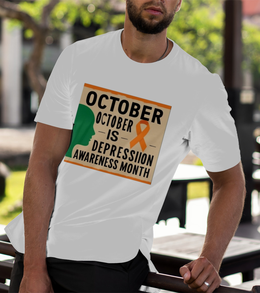 October Depression Awareness Month Orange Ribbon T-Shirt